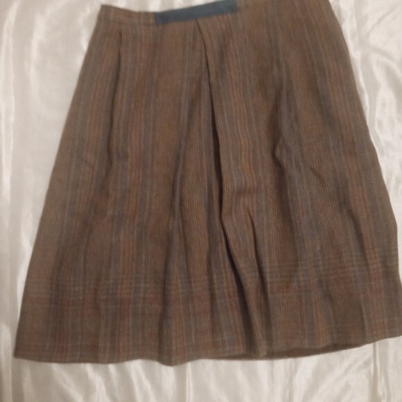 Brooks Brothers women's wool skirt chocolate brown w/blue strips sizeL - Picture 1 of 8